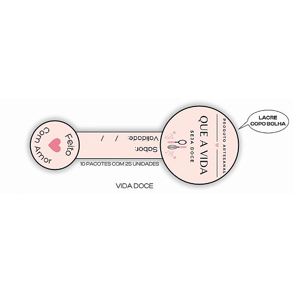 Lacre Adesivo "Que a Vida Seja Doce" - Ref.2161 - Hot Stamping - Rosa - 25 unidades - Stickr - Rizzo