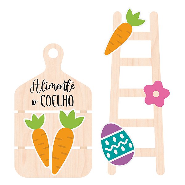 Placa Decorada Alimente o Coelho Com Escada - 2 unidades - Grintoy - Rizzo