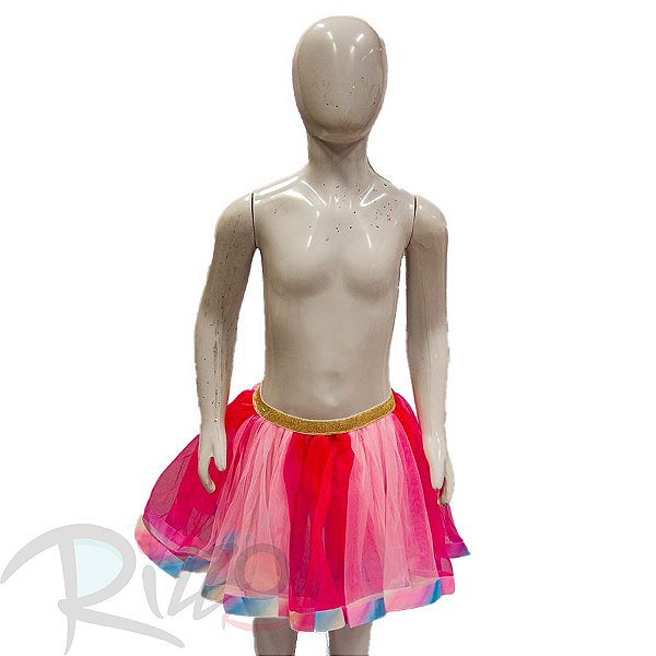 Saia Tule Pink/Branco - Barrado cores candy - 30cm - Mod 420 - 01 unidade - Rizzo