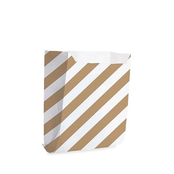 Saquinho de Papel 10,5x10cm - Listras Branco com Pardo - 50 unidades - Cromus - Rizzo Festas