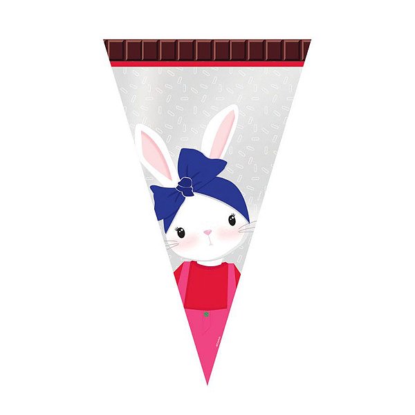 Cone Festa Brilho de Páscoa Menina Coelha 18x30cm - 50 unidades - Cromus Páscoa