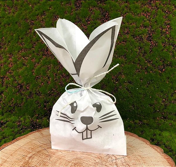 Saquinho de Papel Coelho Branco/Preto 10 un - Decora Doces  Rizzo Confeitaria