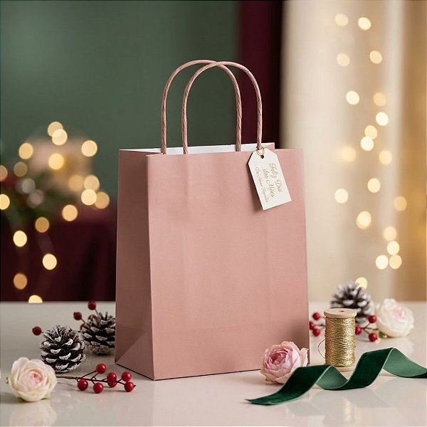 Sacola de Papel P 21,5x15x8cm - Rose Gold - Embalagem Econômica - 10 unidades - Cromus - Rizzo