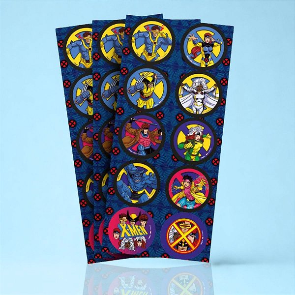 Adesivo Redondo - X-Men - Marvel - 4cm - Disney Original - 3 cartelas com 10 adesivos unidades - Regina - Rizzo