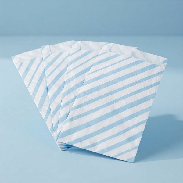 Saquinho de Papel Para Pipoca ou Hot Dog  Listrado - Azul Bebê - 14x8cm - 50 unidades - Rizzo