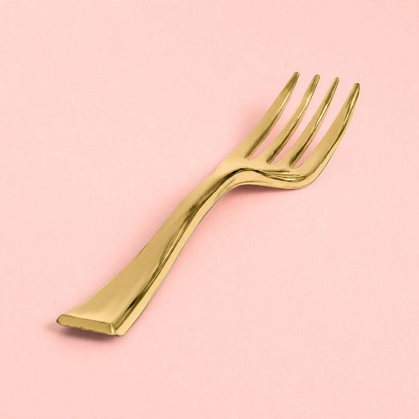 Garfo Sobremesa Descartável Design Gold - Dourada - 13cm - 8 unidades - Rizzo