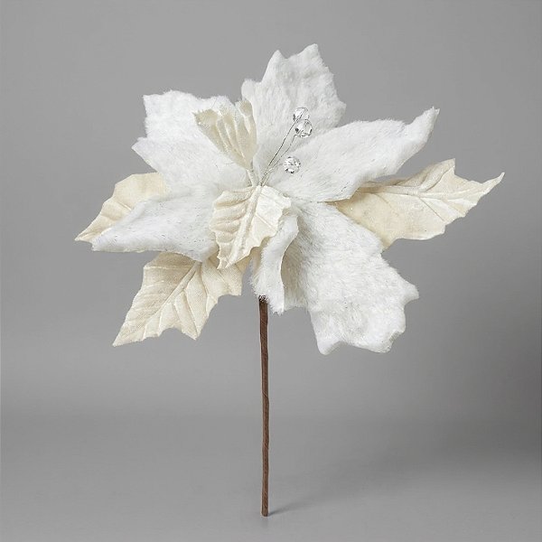 Poinsétia Decorativa - Veludo Branco e Creme - 35cm - 1 unidade - Rizzo