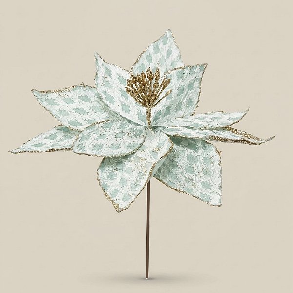 Poinsétia Decorativa - Verde Menta e Branco - 36cm - 1 unidade - Rizzo