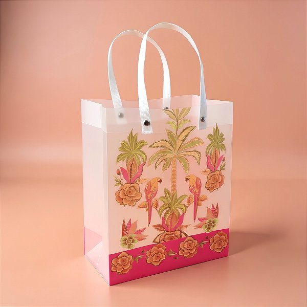Sacola de Plástico Transparente Fosca - Rosa Tropical - 18x24x10cm - 1 unidade - Rizzo