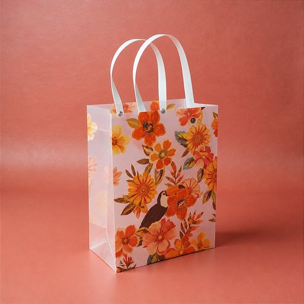 Sacola de Plástico Transparente Fosca - Tucano Floral - 18x24x10cm - 1 unidade - Rizzo