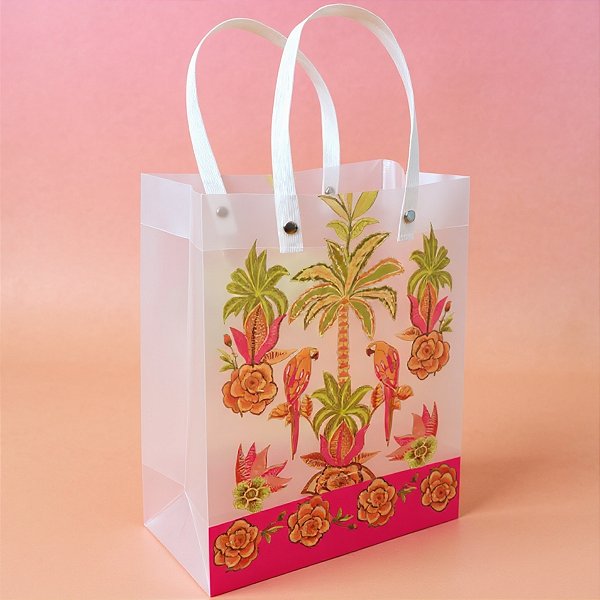 Sacola de Plástico Transparente Fosca - Rosa Tropical - 23x30x12cm - 1 unidade - Rizzo