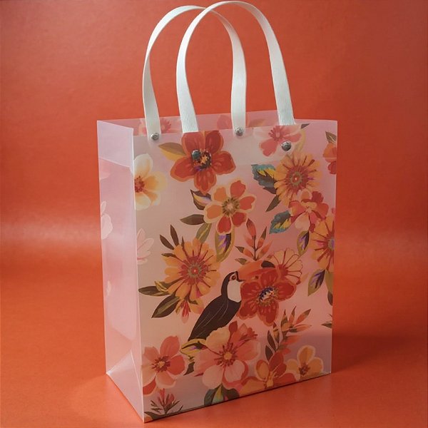 Sacola de Plástico Transparente Fosca - Tucano Floral - 23x30x12cm - 1 unidade - Rizzo