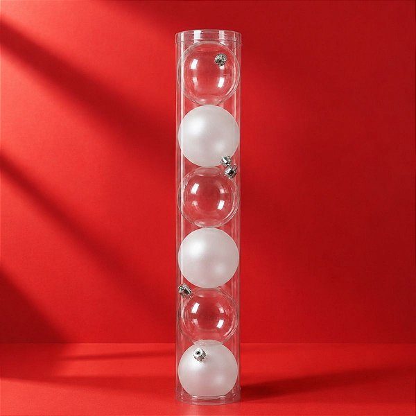 Bolas de Natal em Tubo - Branco - Fosco e Translúcido- 10cm - 6 unidades - Cromus - Rizzo
