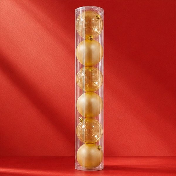 Bolas de Natal em Tubo - Ouro - Fosco e Translúcido - 10cm - 6 unidades - Cromus - Rizzo