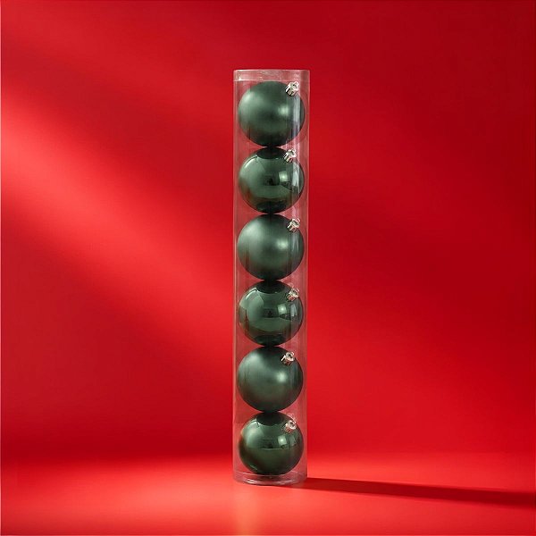 Bolas de Natal em Tubo - Verde Musgo - Fosco e Perolado - 10cm - 6 unidades - Cromus - Rizzo