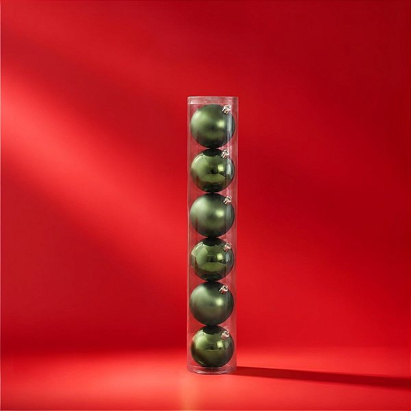 Bolas de Natal em Tubo - Verde Musgo - Fosco e Perolado - 8cm - 6 unidades - Cromus - Rizzo
