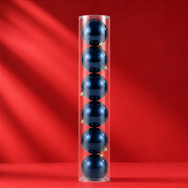 Bolas de Natal em Tubo -  Azul Classic Navy - Perolado - 10cm - 6 unidades - Cromus - Rizzo