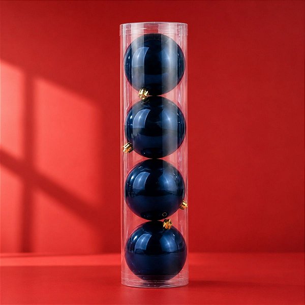 Bolas de Natal em Tubo -  Azul Classic Navy - Perolado - 12cm - 4 unidades - Cromus - Rizzo