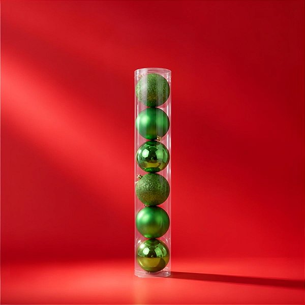 Bolas de Natal em Tubo - Verde - Brilho, Fosco e Glitter - 6cm - 6 unidades - Cromus - Rizzo