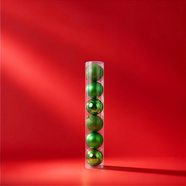 Bolas de Natal em Tubo - Verde - Brilho, Fosco e Glitter - 5cm - 6 unidades - Cromus - Rizzo