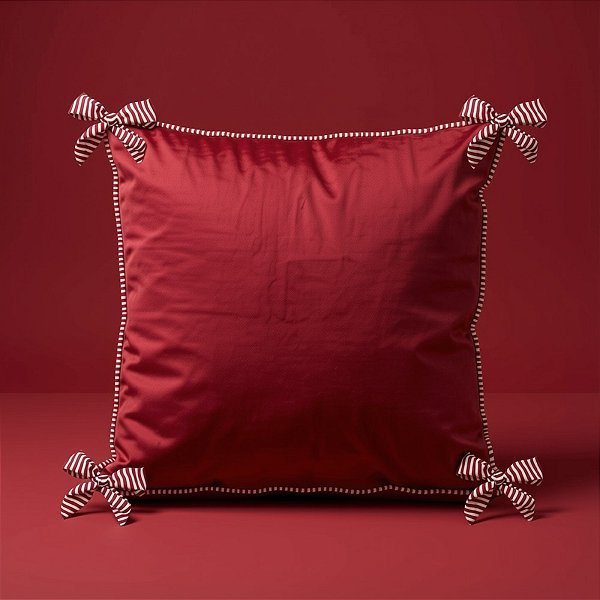 Almofada de Natal com Cardone - Aplique de Laço - Vermelho - 43x43cm - 1 unidade - Rizzo