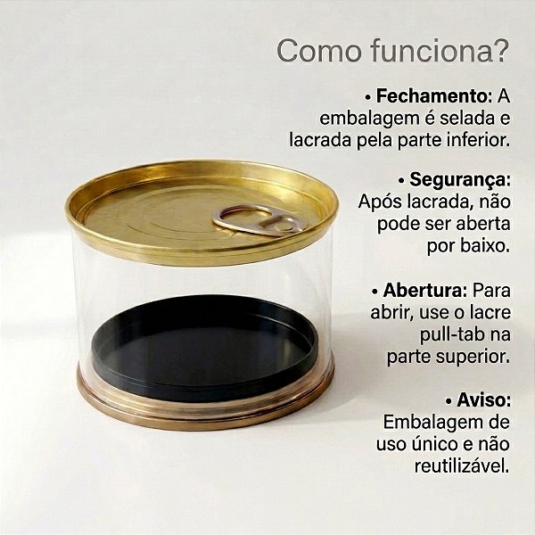 Lata Transparente Baixa com Abridor Tipo Atum - Dourada - 6,3x4,5cm - 12 unidades - Rizzo