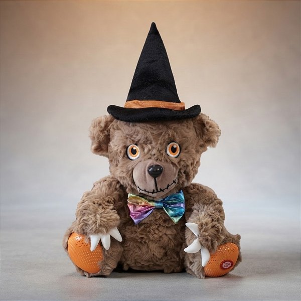 Urso de Pelúcia Bruxo com Som e Movimento - 24x36x15cm - Halloween - 1 unidade - Rizzo