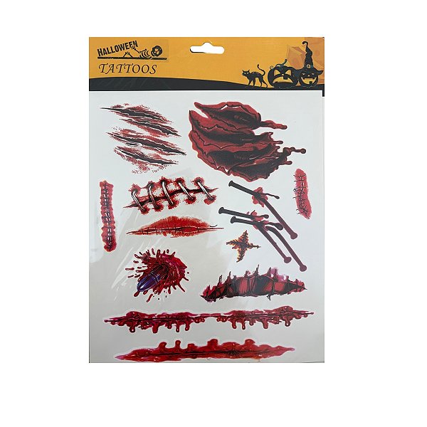 Kit Adesivo -Tatuagem para Pele - Halloween - Cortes e Bala - 1 unidade - Rizzo