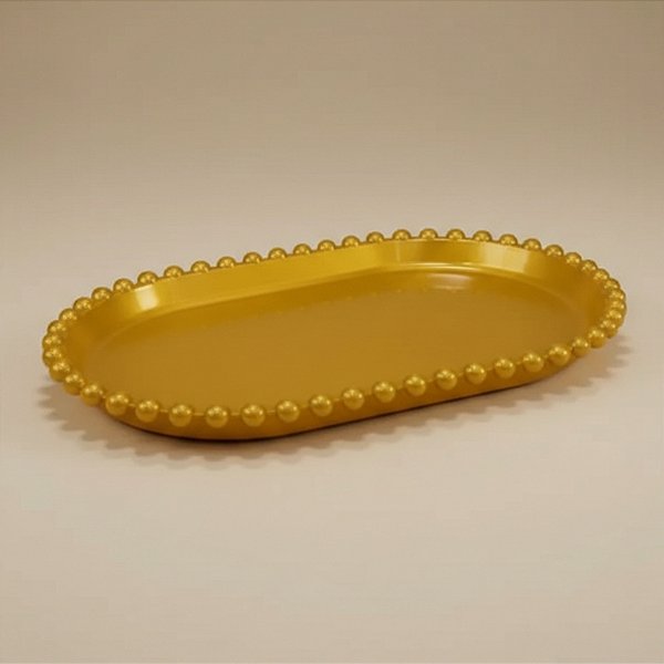 Bandeja Esfera Acrílica Durável Oval - Dourado - 25x12,5cm - 1 unidade - Rizzo