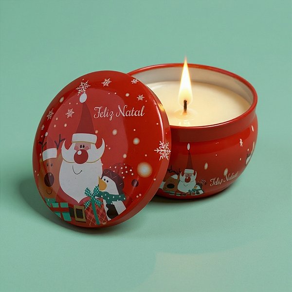 Vela Aromática De Natal - Lata Metálica Papai Noel com Amigos - 96g - 1 unidade - Rizzo