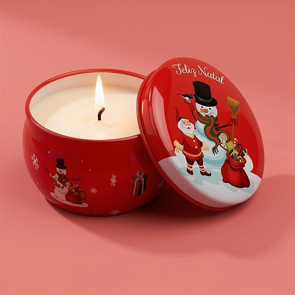 Vela Aromática De Natal - Lata Metálica Noel e Boneco de Neve - 96g - 1 unidade - Rizzo