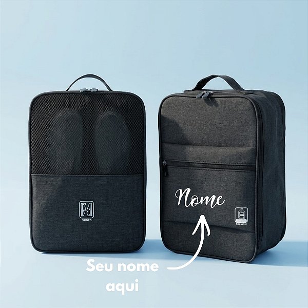 Bolsa Organizadora para Calçados Oxford Personalizado com Nome - Preto - 23x14x30cm - 1 unidade - Rizzo