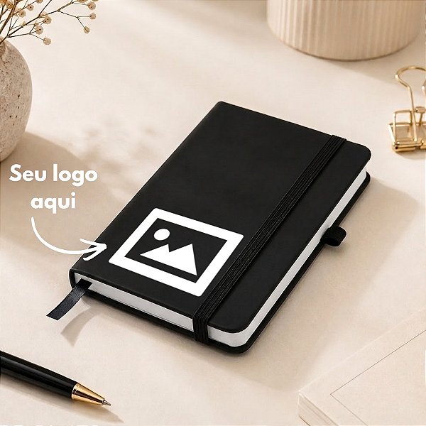 Mini Caderno Capa Dura e Folhas Brancas Personalize com Logo - Preto - 14x9cm - 1 unidade - Rizzo