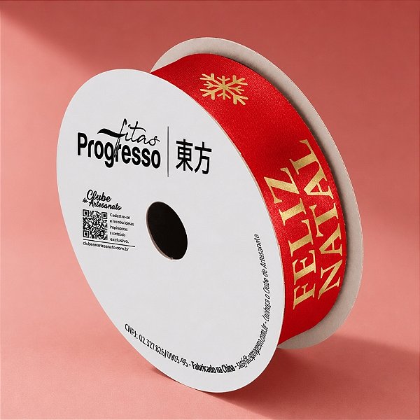 Fita de Cetim 22mm x 10m - Feliz Natal Vermelho - ECF003S Cor 1119 - Rolo 10m - 1 unidade - Progresso - Rizzo