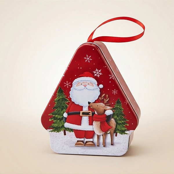 Lata de Natal de Metal para Pendurar- Papai Noel e Rena - 8,5x10,5x4cm - 1 unidade - Rizzo