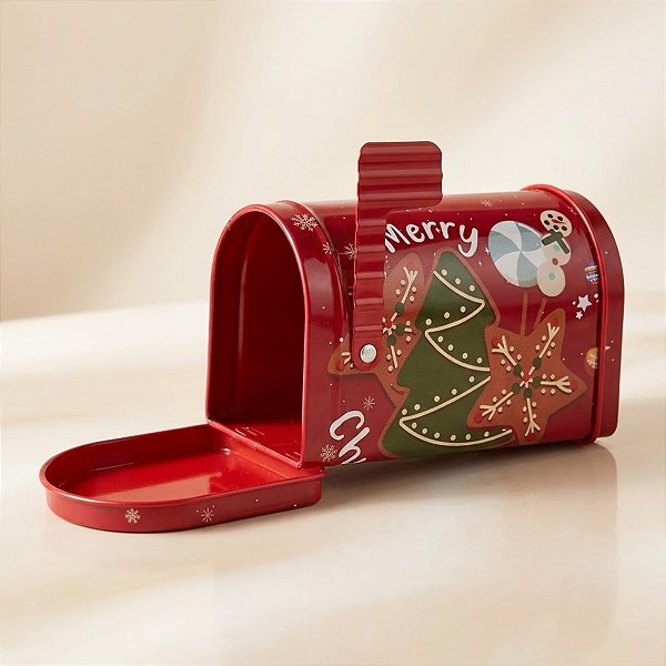 Mini Lata de Metal de Natal - Caixa de Correio Vermelha Biscoitos de Gengibre - 9x5x6cm - 1 unidade - Rizzo