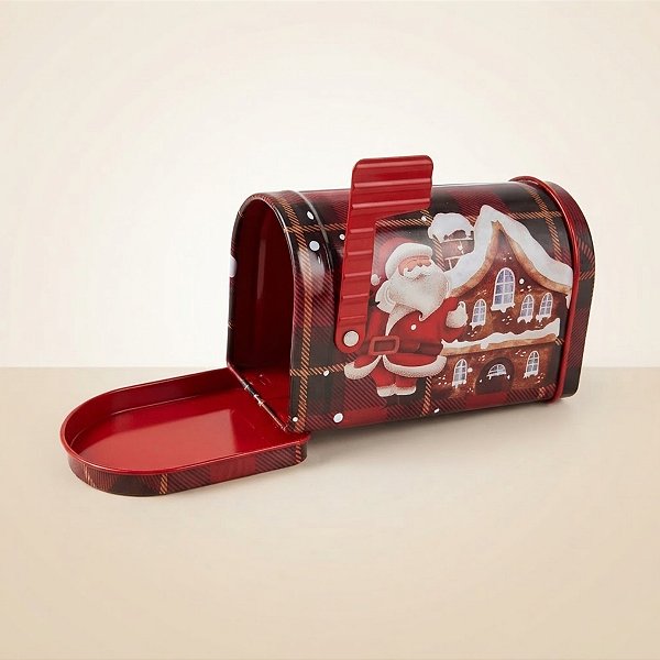 Mini Lata de Metal de Natal - Caixa de Correio Vermelho e Preto Noel e Casa - 9x5x6cm - 1 unidade - Rizzo