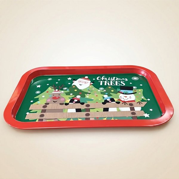 Bandeja de Metal Decorativa de Natal - Christmas Trees Floresta Natal - 34x23x1,5cm - 1 unidade - Rizzo