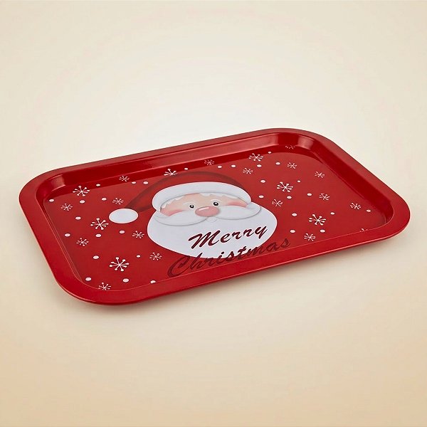 Bandeja de Metal Decorativa de Natal - Merry Christmas Rosto Papai Noel - 34x23x1,5cm - 1 unidade - Rizzo