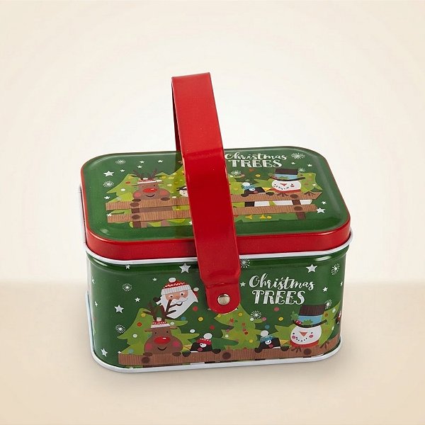 Lata de Natal de Metal com Alça - Verde - Christmas Trees - 10,5x8x6,5cm - 1 unidade - Rizzo