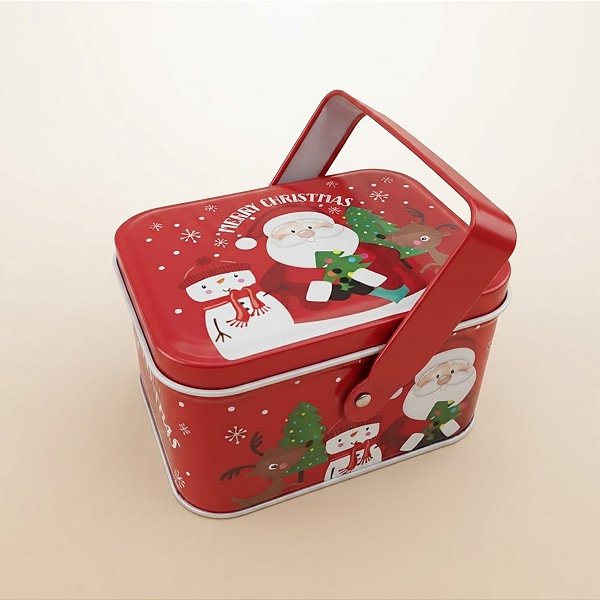 Lata de Natal de Metal com Alça - Vermelha Merry Christmas - 10,5x8x6,5cm - 1 unidade - Rizzo