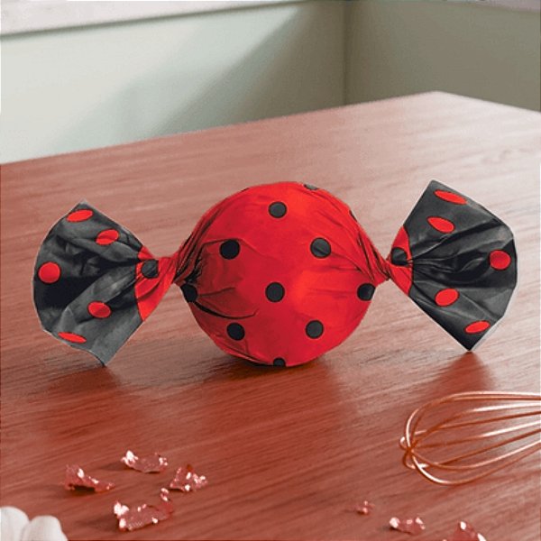 Papel Trufa 14,5x15,5cm - Poa Preto/Vermelho - 100 unidades - Cromus - Rizzo