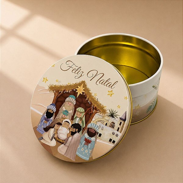 Lata de Metal de Natal - Feliz Natal - Bege - 10,9cm - 1 unidade - Rizzo