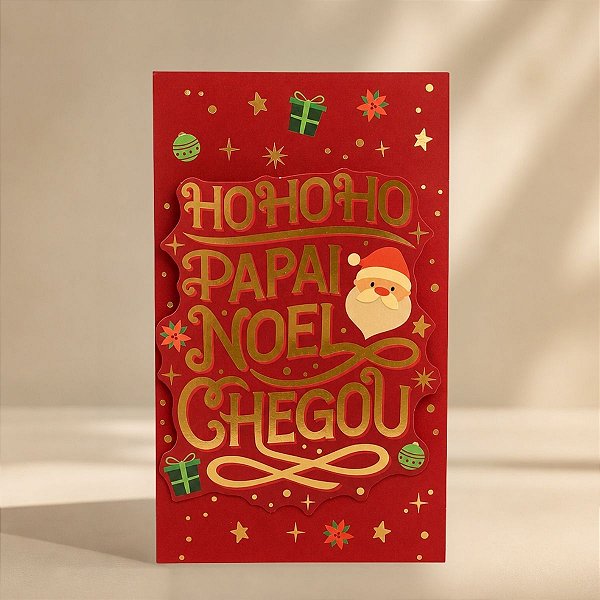 Cartão de Natal 3D - Ho Ho Ho - Vermelho e Dourado - 21,5cm - 1 unidade - Rizzo