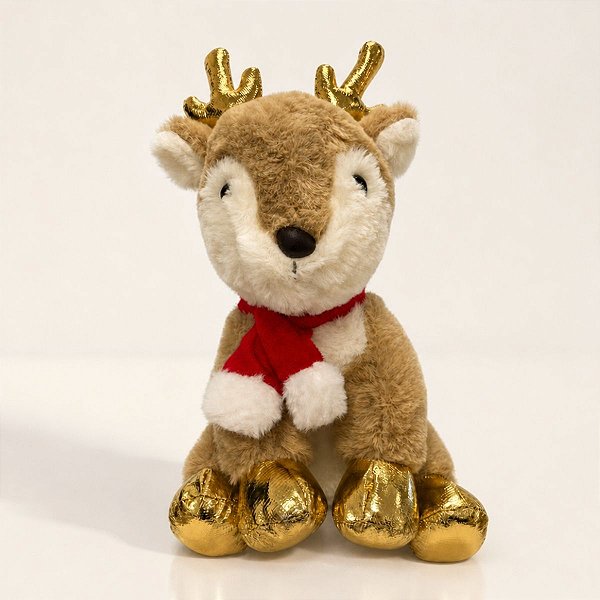 Pelúcia de Natal Rena - Detalhes Dourados - 21x14cm - 1 unidade - Rizzo