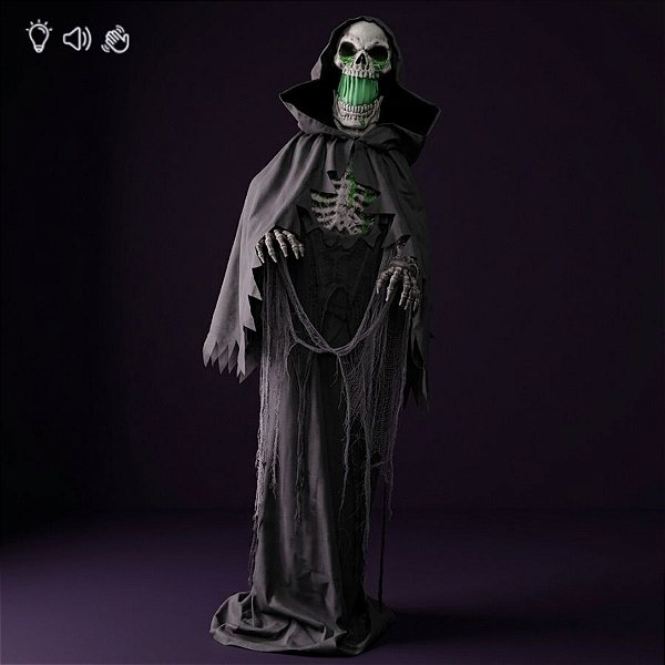 Enfeite Decorativo de Halloween Com Som, Luz e Movimento - Caveira Onyx - 1,75m - 1 unidade - Cromus - Rizzo