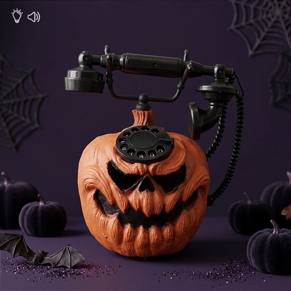 Enfeite Decorativo De Halloween Com Som e Luz - Telefone Abóbora - 28,5x24x16cm - 1 unidade - Cromus - Rizzo