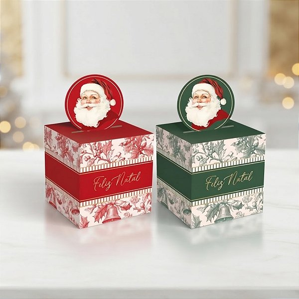 Caixa Pop Up para Panetone 500g - Nostalgia Vermelho / Verde - G 14x14x16,5cm - 10 unidades - Cromus - Rizzo