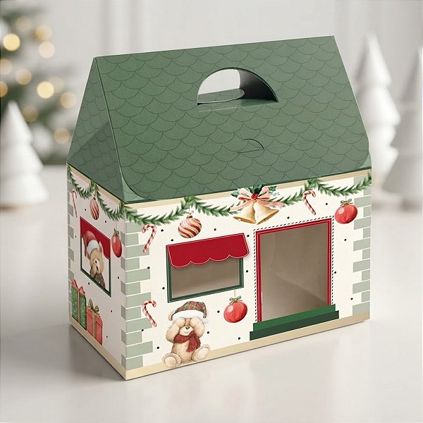 Caixa Maleta com Visor de Natal - Fofurso Verde - M 15x8x21cm - 1 unidade - Cromus - Rizzo