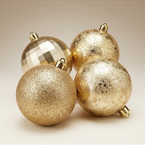Bola de Natal - Ouro - Glitter, Texturizada e Espelhada - 10cm - 4 unidades - Cromus - Rizzo